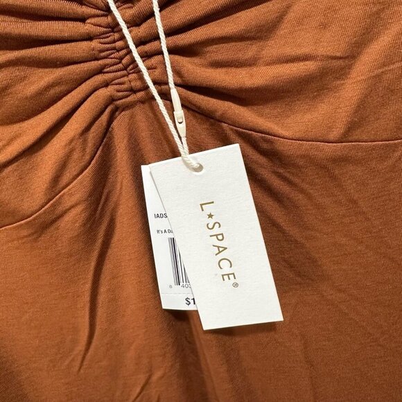 L* Space Revolve Size L Skirt “It's A Date” Brown Midi Side Slit Stretchy NWT - Picture 11 of 14